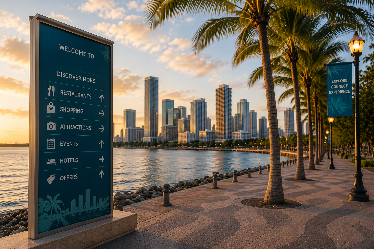 A static wayfinding sign — the same answer for everyone, no follow-up questions